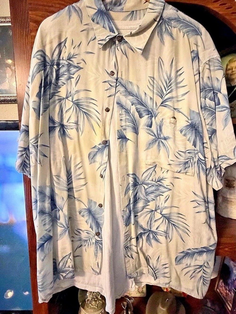 Batik Bay Floral Rayon Shirt XXL Blue & Cream